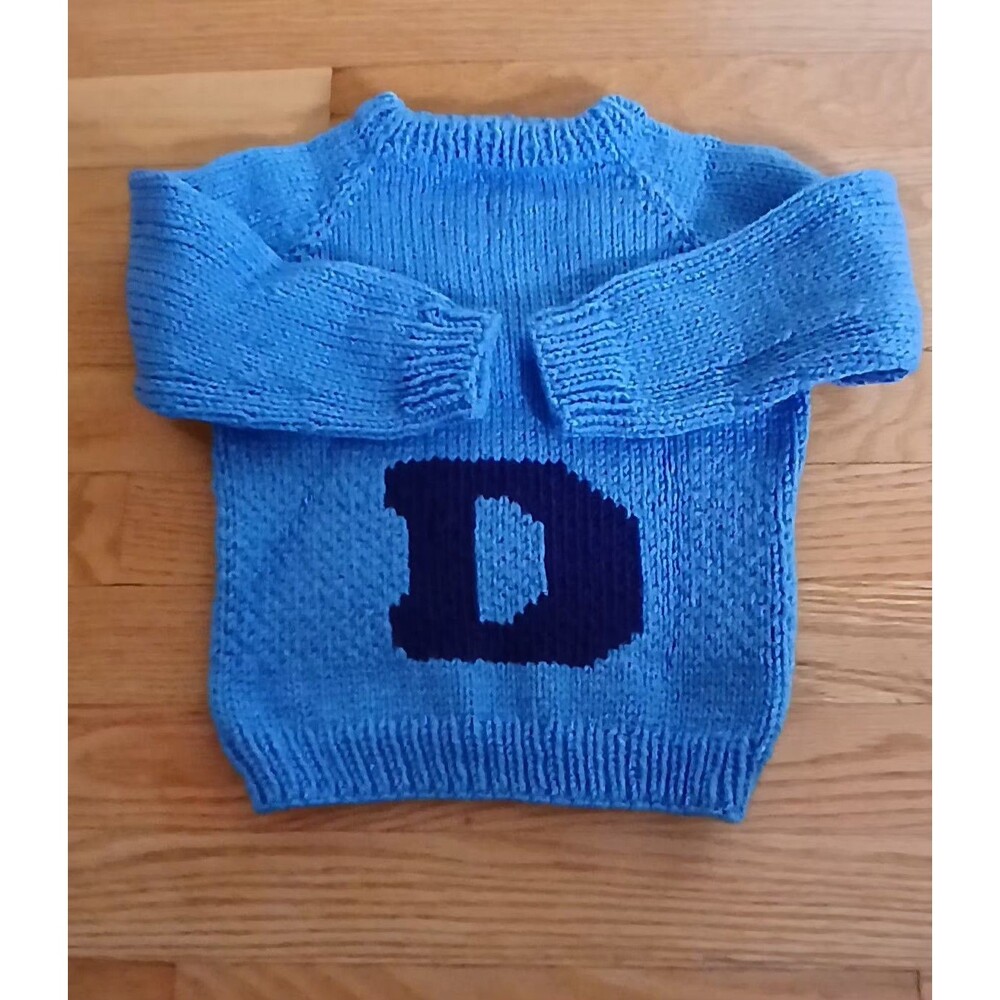 New Hand-Knit Baby Sweater Blue Sz 2T Intial "D" Made With Love In NYC